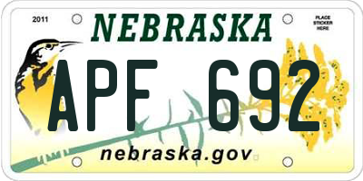 NE license plate APF692