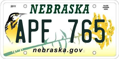 NE license plate APF765
