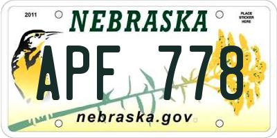 NE license plate APF778