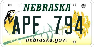 NE license plate APF794