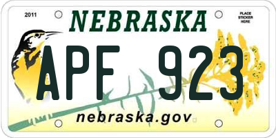 NE license plate APF923
