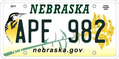 NE license plate APF982