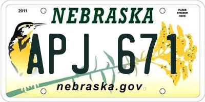 NE license plate APJ671