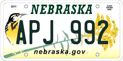 NE license plate APJ992