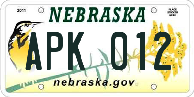 NE license plate APK012