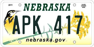 NE license plate APK417
