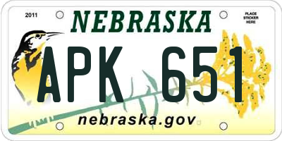 NE license plate APK651