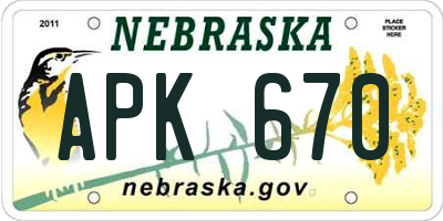 NE license plate APK670