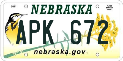 NE license plate APK672