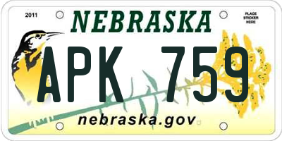 NE license plate APK759