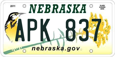 NE license plate APK837