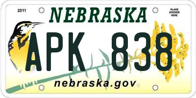 NE license plate APK838