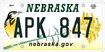 NE license plate APK847