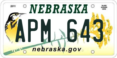NE license plate APM643