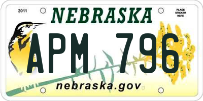 NE license plate APM796