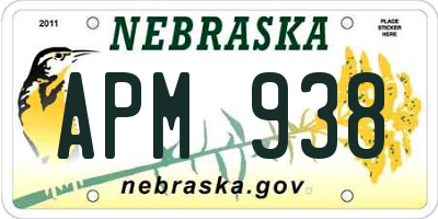 NE license plate APM938