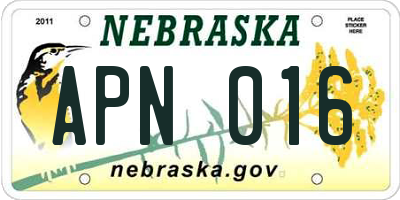 NE license plate APN016
