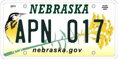 NE license plate APN017