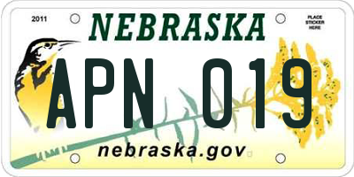 NE license plate APN019