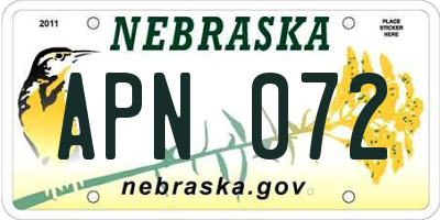 NE license plate APN072