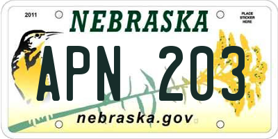 NE license plate APN203