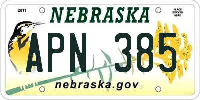 NE license plate APN385
