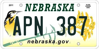 NE license plate APN387
