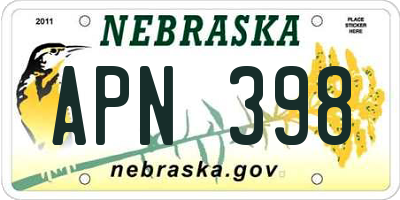 NE license plate APN398