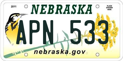 NE license plate APN533