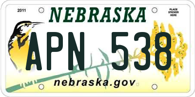 NE license plate APN538