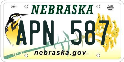 NE license plate APN587