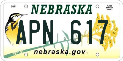 NE license plate APN617