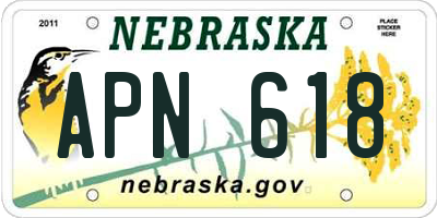 NE license plate APN618