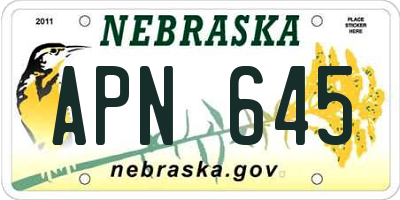 NE license plate APN645