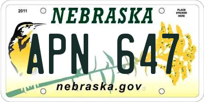 NE license plate APN647