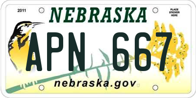 NE license plate APN667