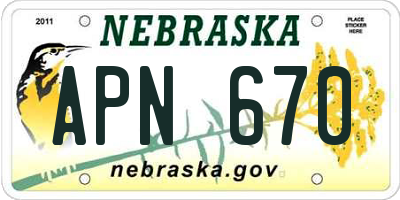 NE license plate APN670