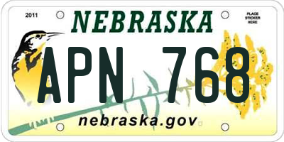 NE license plate APN768