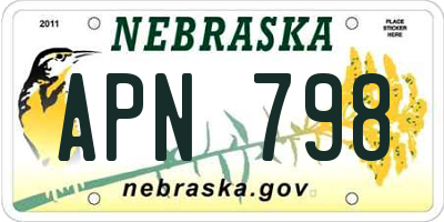 NE license plate APN798