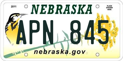 NE license plate APN845