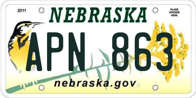 NE license plate APN863
