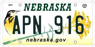 NE license plate APN916