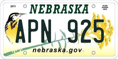 NE license plate APN925