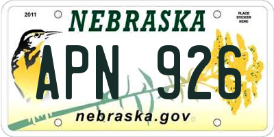 NE license plate APN926