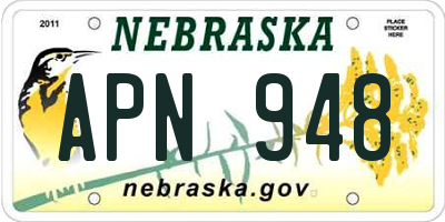 NE license plate APN948