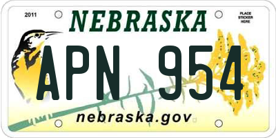 NE license plate APN954