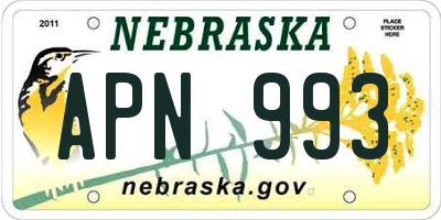 NE license plate APN993