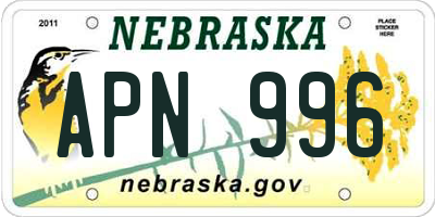 NE license plate APN996