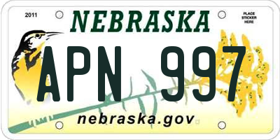 NE license plate APN997