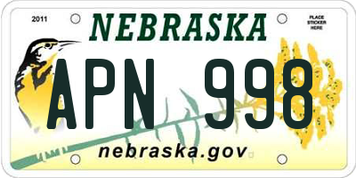 NE license plate APN998